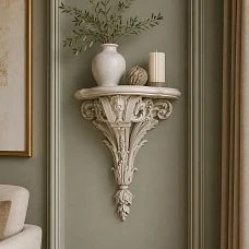 Wall shelf PKR-002 with expressive carving for a classic interior.