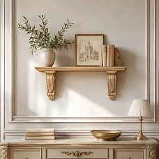 Carved wall shelf PKR-012.2 made of solid wood for an elegant interior.