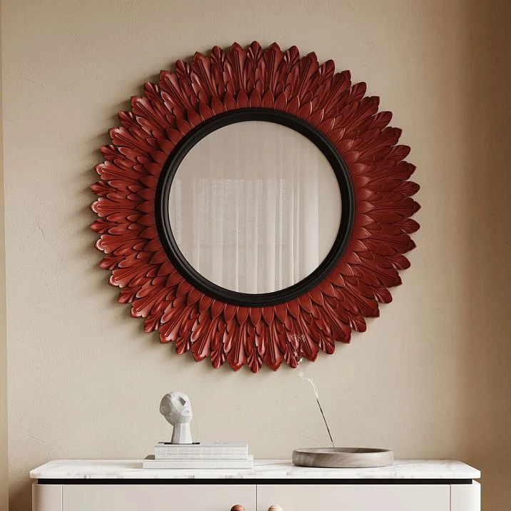 Carved frame RM-026 for a mirror made of solid wood in the neoclassical style with multi-layered carving in the shape of petals and sun for living rooms and bedrooms
