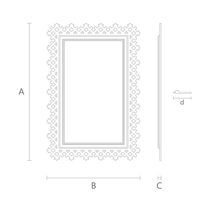 Size diagram of mirror frame RM-056 with dimensions and profile indicated