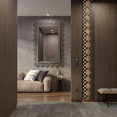 Mirror frame RM-056 in a modern interior &mdash; wooden frame in a dark shade