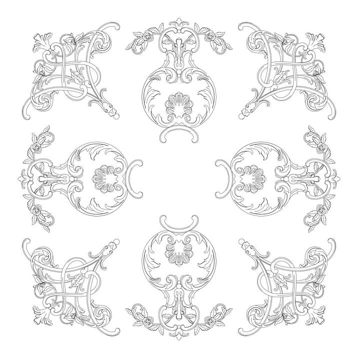 Assembly diagram of ceiling rosette RPU.VRS-001 from four NPU-507 and four NPU-508
