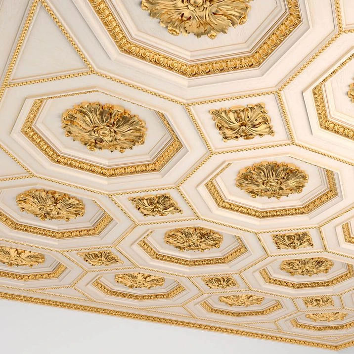 Elegant round rosette made of polyurethane for classical moldings on walls and ceilings of interiors RPU-044