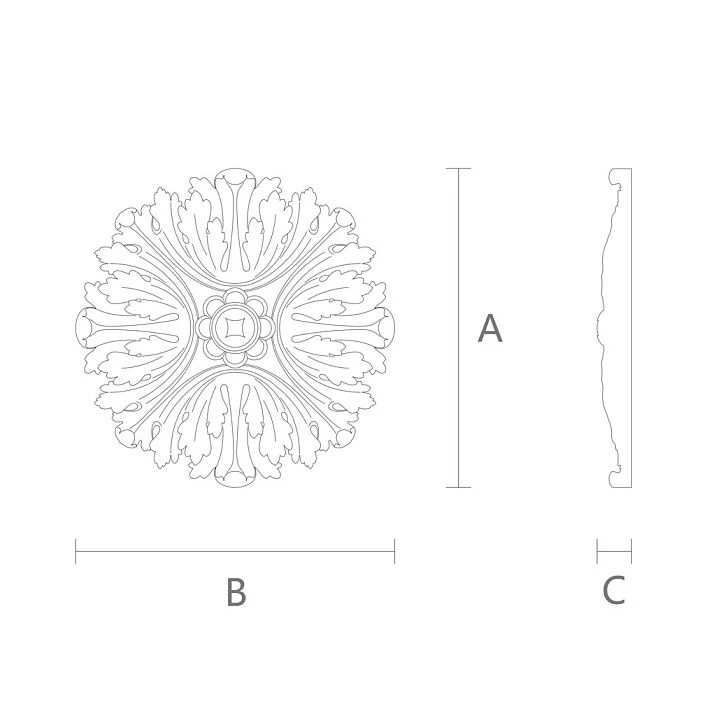 Classic carved rosette made of polyurethane &mdash; a stylish detail for ceiling and wall moldings