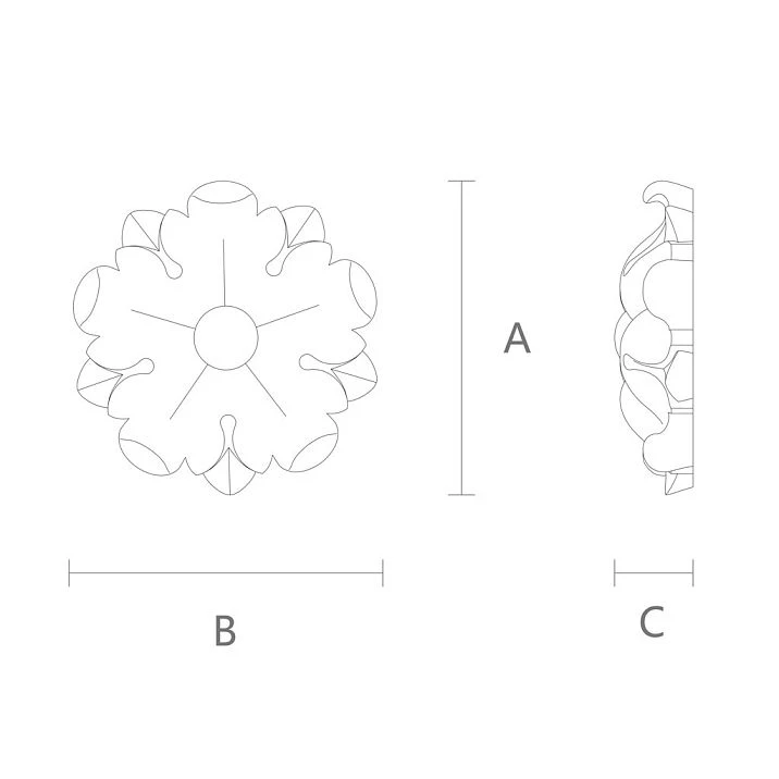 Polyurethane rose RPU-070 scheme for interior decoration and creating moldings on walls