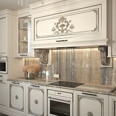 Carved Rosette R-046 in interior on kitchen facade