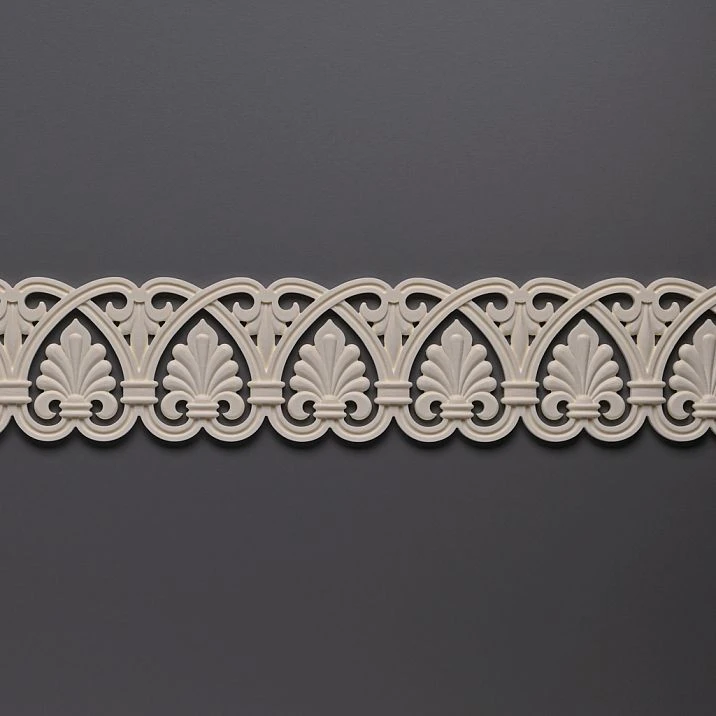 Relief cornice made of polyurethane with plant ornament. Moisture-resistant molding for bathroom and kitchen decoration