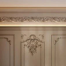 Decorative stucco molding KPU‑130 made of polyurethane with a relief floral ornament for walls and furniture.