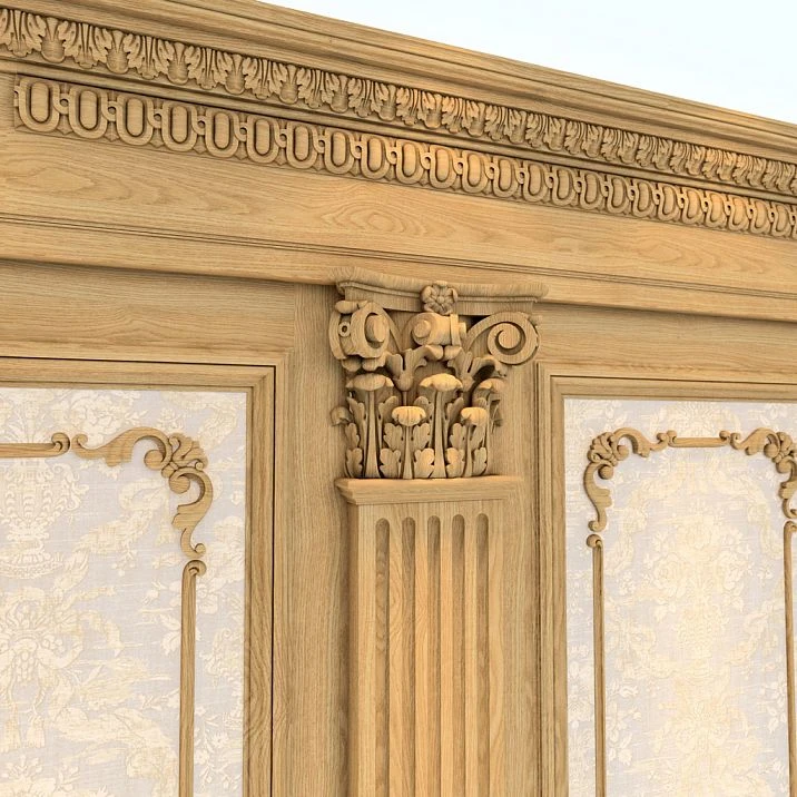 Wooden materials for interior decoration, carved molding K-035 on the wall photo