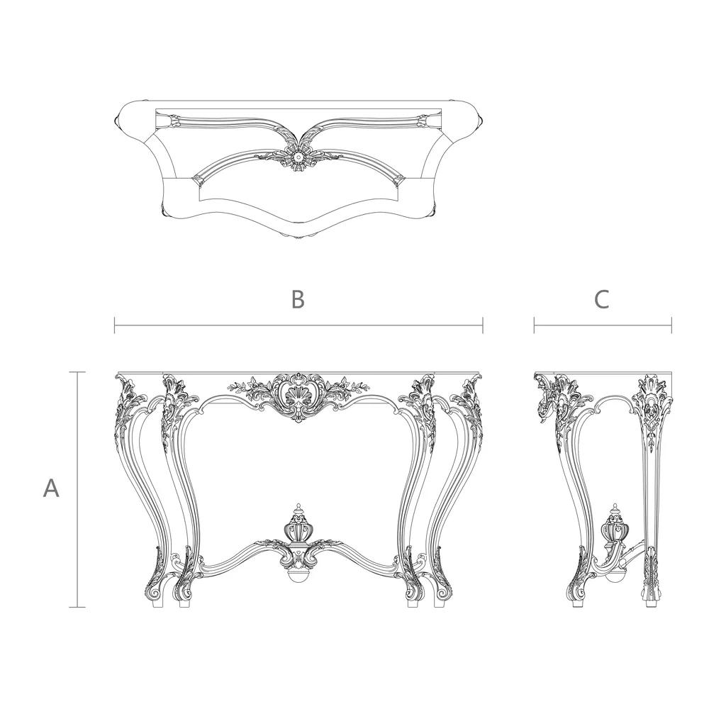 Carving on the legs of the console frame. STL-015 pedestal