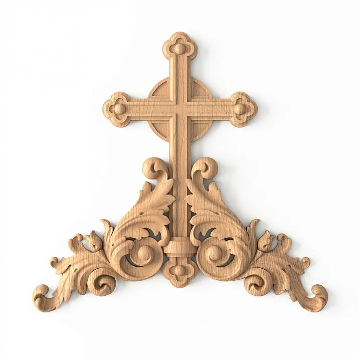 Carved cross IKN-002 from oak &mdash; Orthodox wooden cross with floral ornament