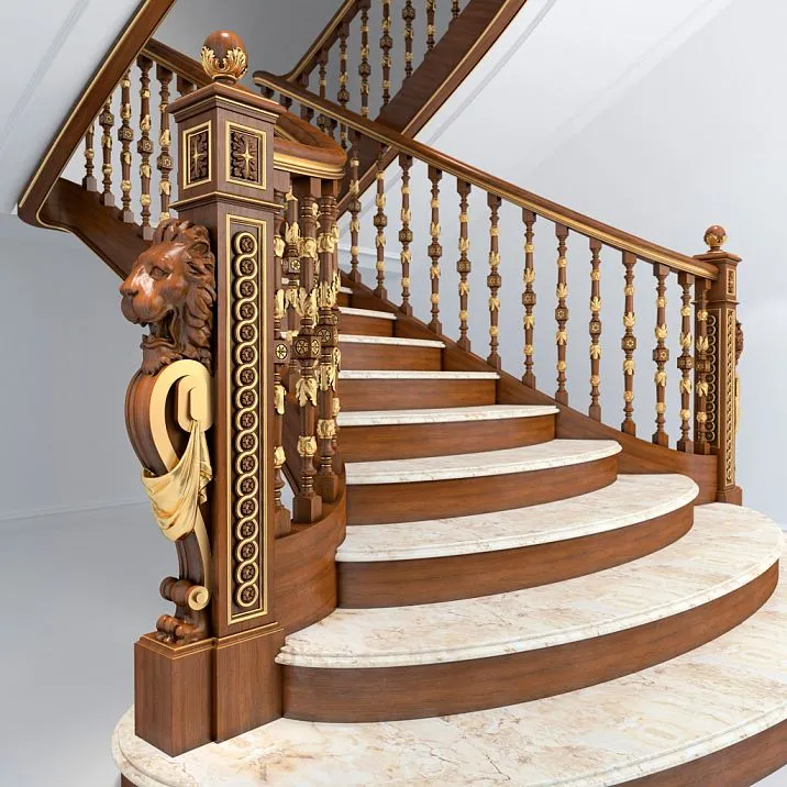 Wooden stair post L-012, staircase photo in detail