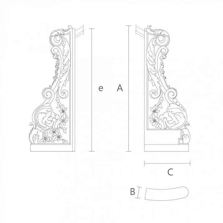 Drawing of a carved wooden support column