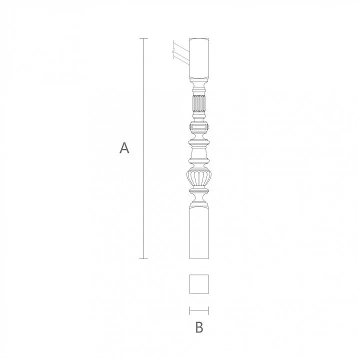 Drawing of a wooden stair post