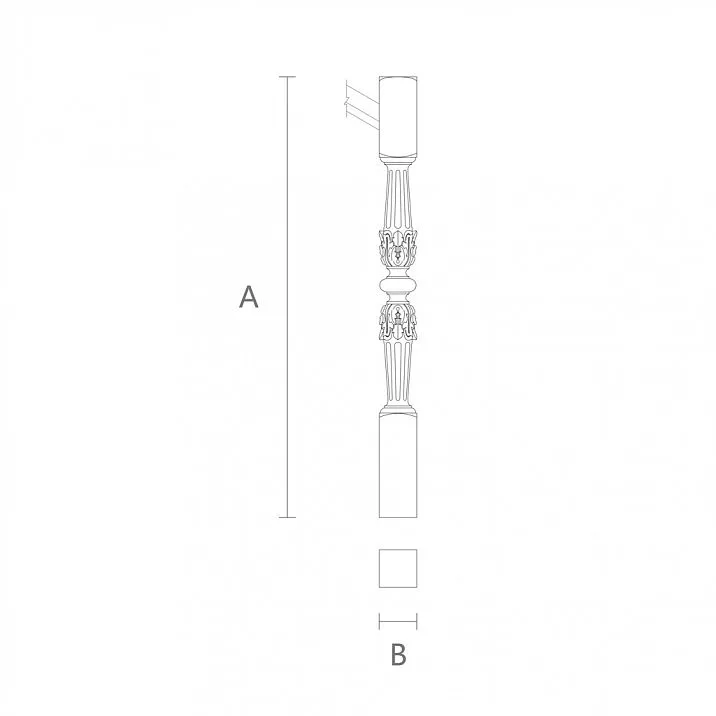 Drawing of a stair post made of beech and oak solid wood