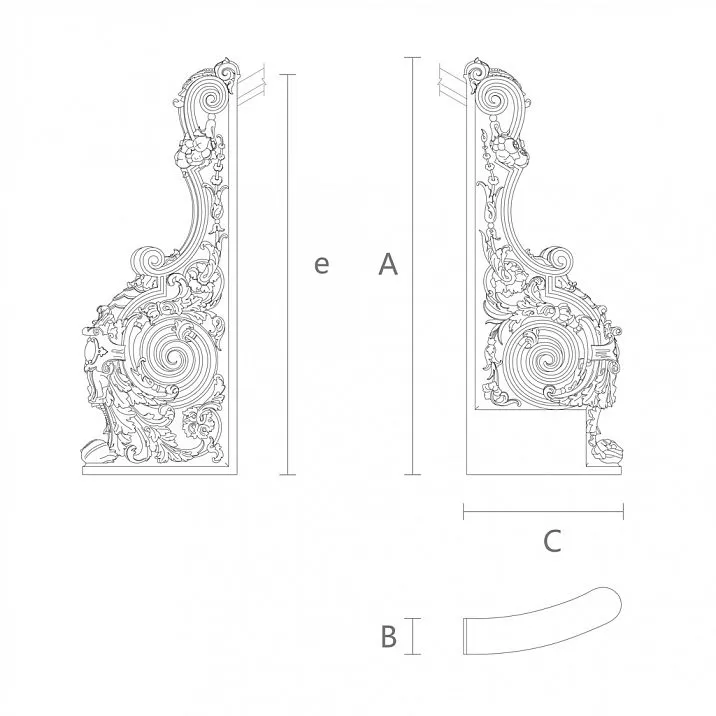 Drawing of carved staircase post