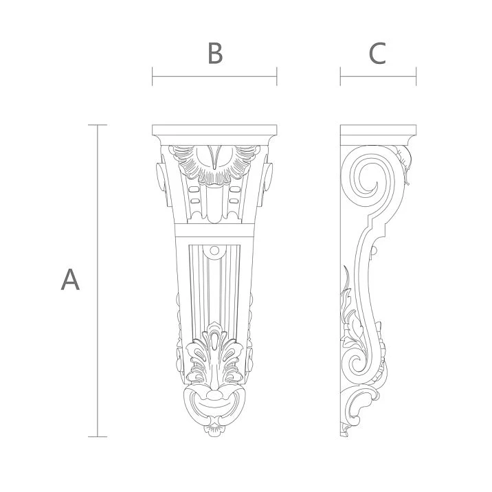 Carved bracket KR.VRS-013 &ndash; elegant wooden element drawing