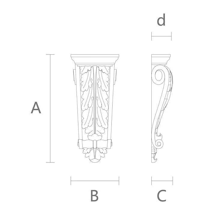 Polyurethane carved bracket KRPU-033 large photo, wall mount for interior, molding for walls