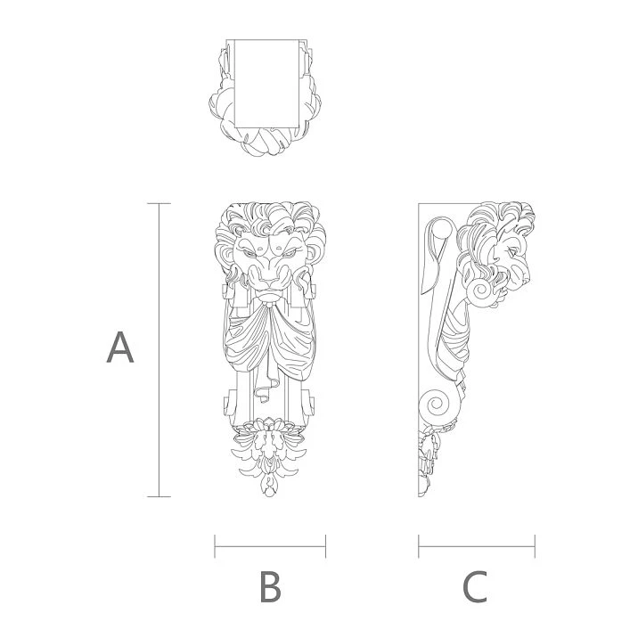 Carved bracket from polyurethane KRPU-034, exclusive wall decoration with a lion's head