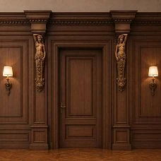 Left carved bracket KR-046-1L for decorating a shelf in a classic style.