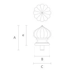 Conical wooden cap for post L-090 with carving drawing