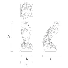 Carved falcon motif on newel cap on post L-105 drawing