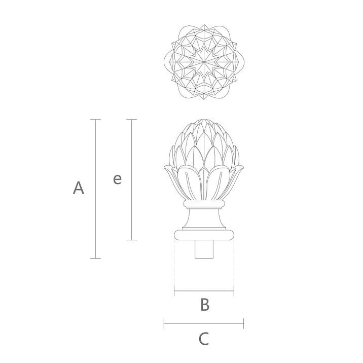 L-057 wooden post finial with artichoke illustration drawing