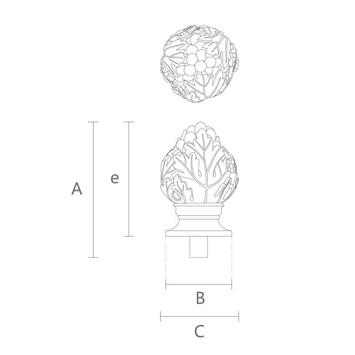 Post finial L-082 from solid oak with carved pattern drawing
