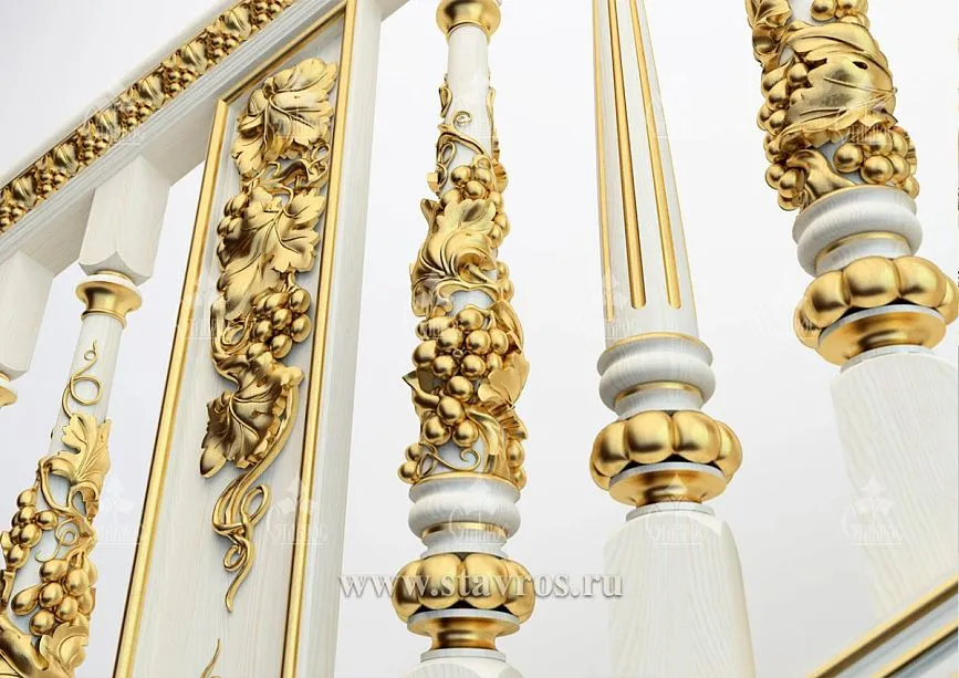 Detail of a carved baluster for staircase RLE-001 with gilding