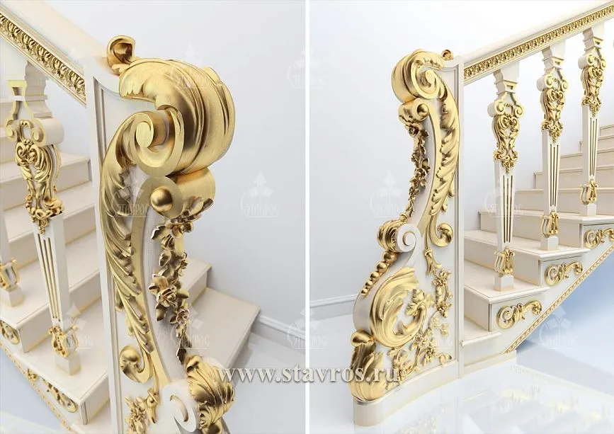 Luxurious newel post with gilded carving of staircase RLE-007