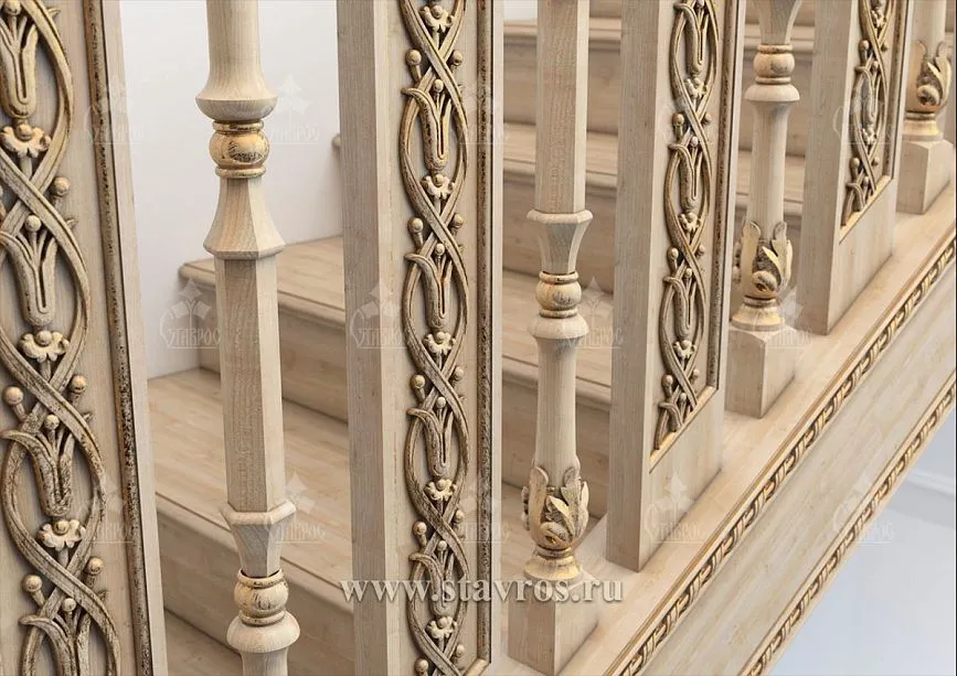 Balusters of the RLE-030 staircase with an elegant pattern and smooth lines.
