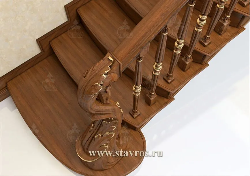 Art Nouveau style staircase with flowing lines and artistic carving