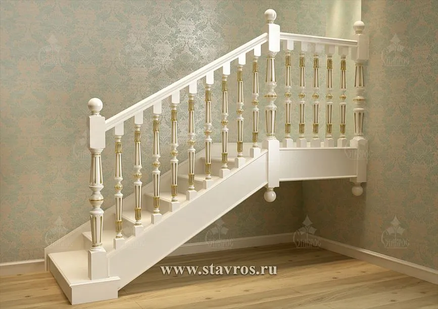 Carved balusters for staircase RLE-056 with gold inserts, buy components for staircases