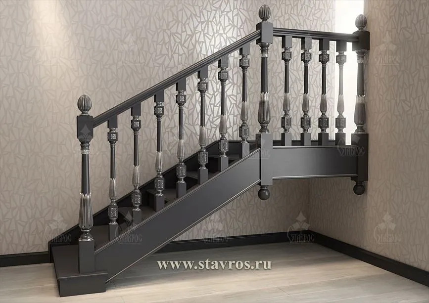 Carved balusters for RLE-057 staircase with silver inserts, buy components for staircases