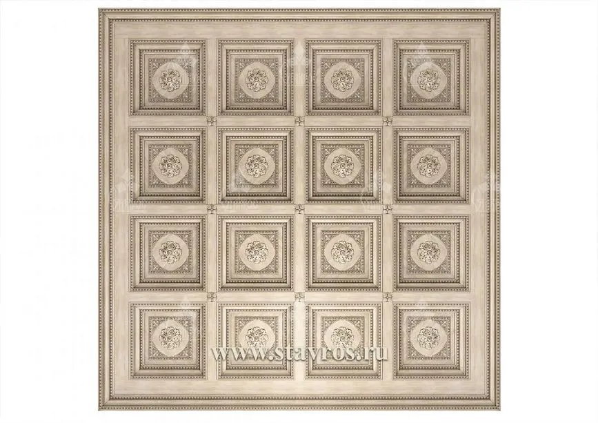 Wooden coffered ceiling RP-002 &ndash; exquisite carving and decorative elements