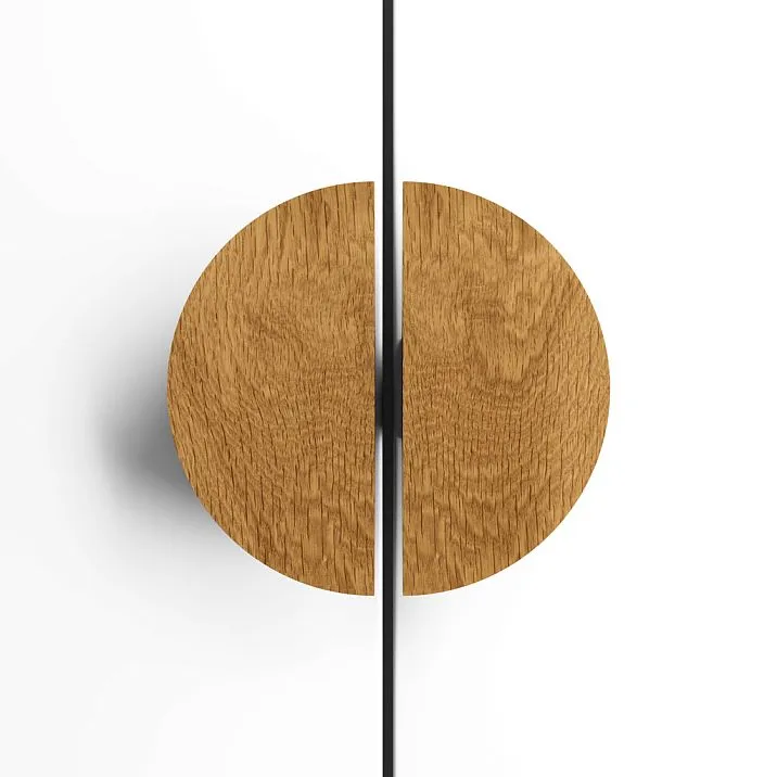 Wooden semi-circular furniture handle in interior