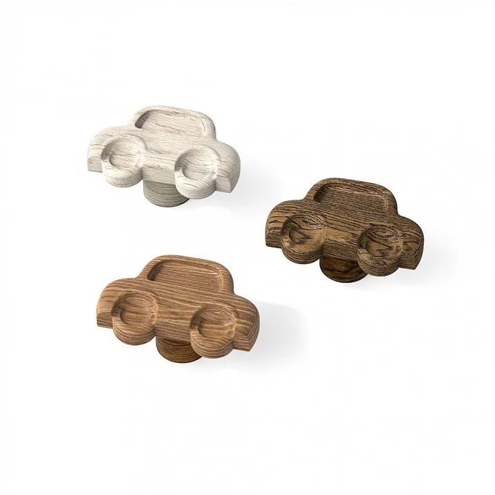 Children's furniture handle made of wood in the shape of a car