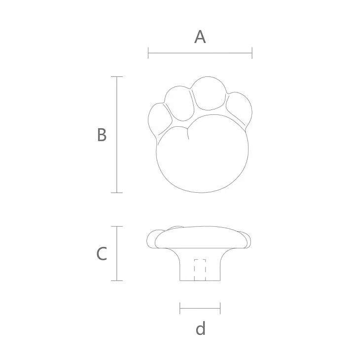 Handle for a cabinet, chest, or bedside table in a child's room in the shape of a paw