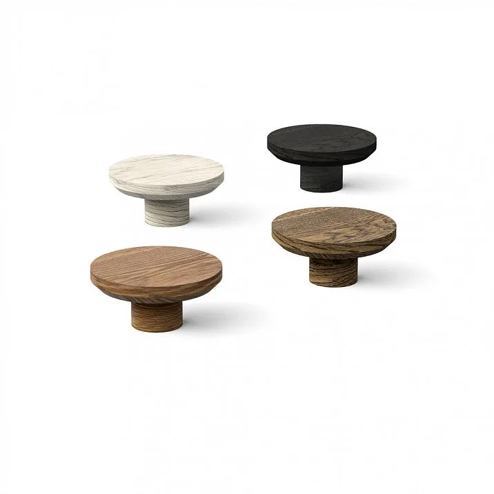 White, black, wood-finish button handles