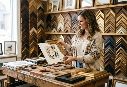 Wooden picture frame with decorative baguette