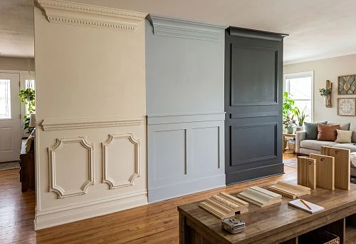 Wooden wall moldings in room interior