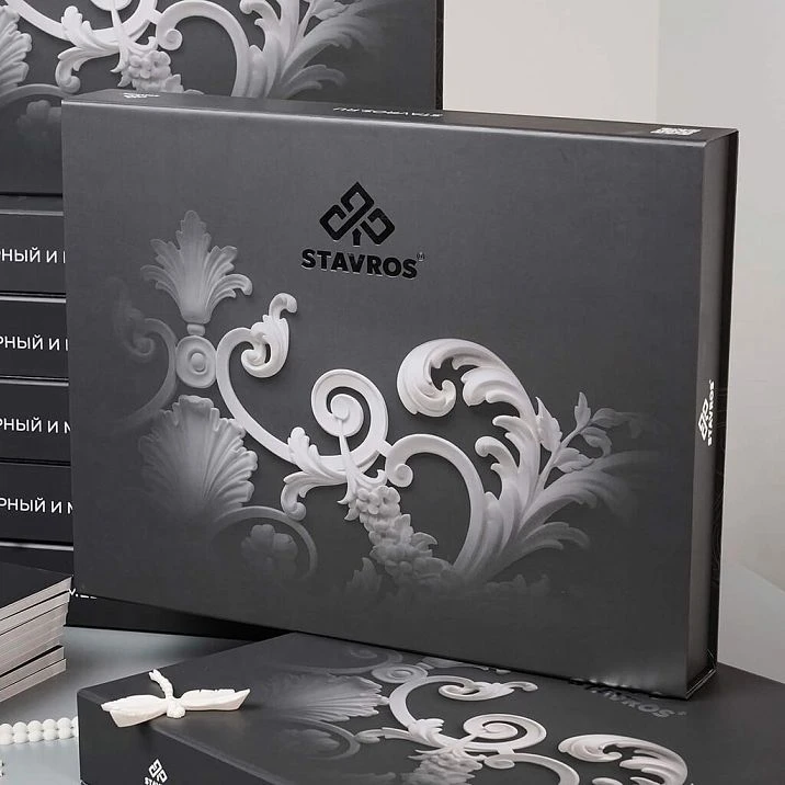 STAVROS interior catalog with wall decoration options using polyurethane stucco decor and moldings