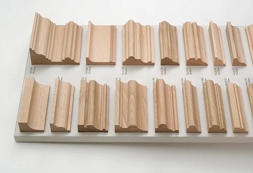 Set of wooden profile samples for exhibition stand