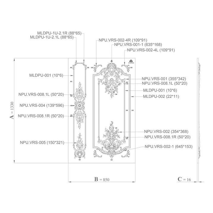 SVPU-003 stand for visual display of samples in the showroom and salon drawing