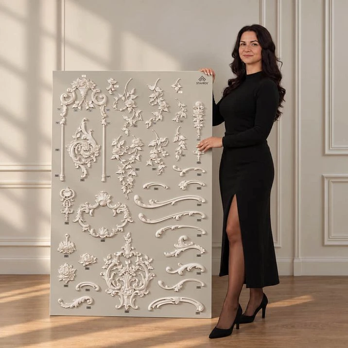 SVPU‑004 full-height stand with a model to showcase the product range visually