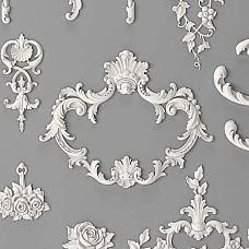 Exhibition stand SVPU‑004 for displaying moldings and decorative elements.