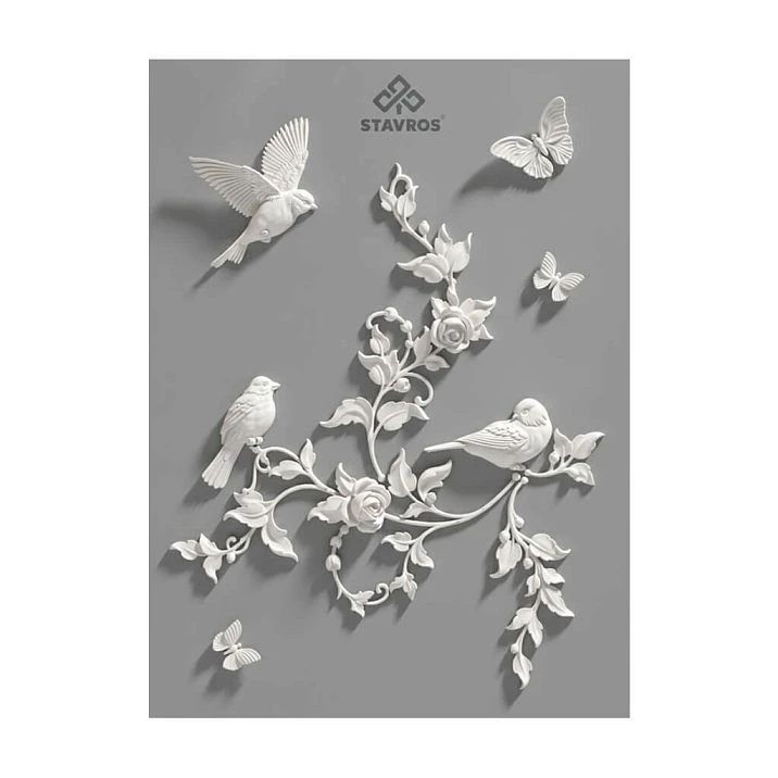 Exhibition stand SVPU-009 made of polyurethane with birds, flowers, leaves and butterflies STAVROS