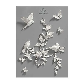 Exhibition stand SVPU-009 made of polyurethane with birds, flowers, leaves and butterflies STAVROS