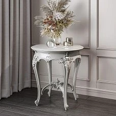 Carved wooden table, white color, application in interior, on base STL-027