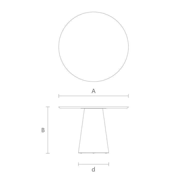 Size diagram of the Camelot 002-015 table &mdash; round table with central base